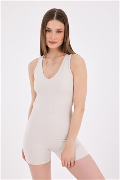 Scorp Fantasy Kadın Kısa Spor Tulum Bej - Bedenler: XS, S, M, L