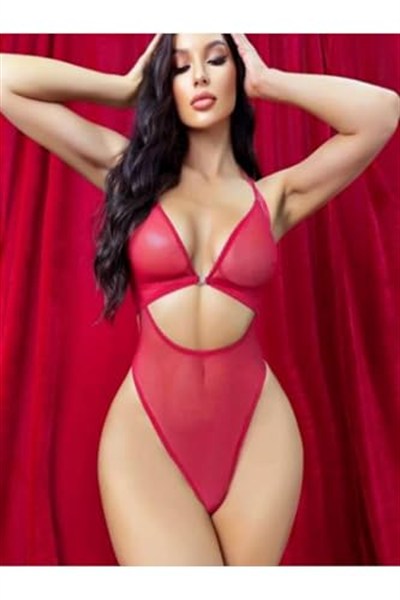 secret night tüllü gögüs dekolteli kırmızı body gecelik babydoll jartiyer-1