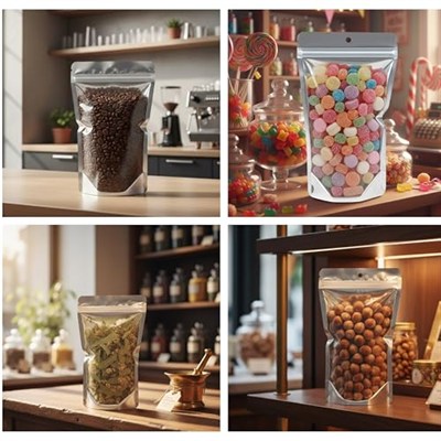 Şeffaf Metalize Doypack Gıda Saklama Torbası, Zip Kilitli, (100, 13X22,5)