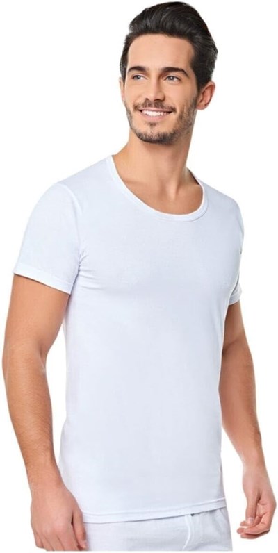 Seher Yıldız 6 Adet Erkek Bisiklet Yaka Kısa Kol Fanila,%100 Pamuk Penye, Beyaz, 3XL