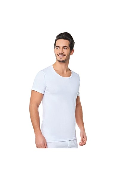 Seher Yıldız 6 Adet Erkek Bisiklet Yaka Kısa Kol Fanila,%100 Pamuk Penye, Beyaz, 3XL