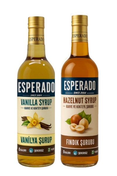 Şekersiz (Sugar Free) Vanilya * Fındık Aromalı Kahve Şurubu 2 Li Set -750 ml X 2 Ad