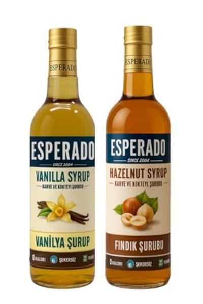Şekersiz (Sugar Free) Vanilya * Fındık Aromalı Kahve Şurubu 2 Li Set -750 ml X 2 Ad