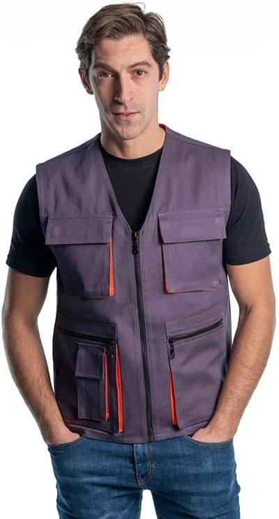 Şensel, Yelek, Gri-Turuncu -118E2332- Dört Cepli, Yazlık Yelek
