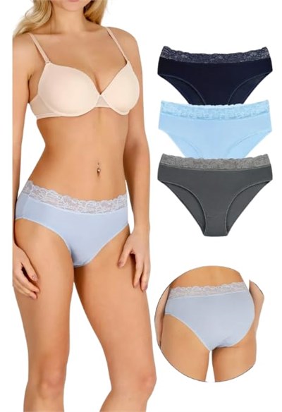 Sensu Kadın Bambu Kumaş Beli Dantelli Slip Külot 3Lü Paket Set Kts1094,Model3 S