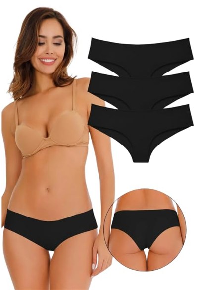 Sensu Kadın Brazilian Lazer Kesim Külot 3Lü Paket Set Siyah Kts2113,Siyah S/M
