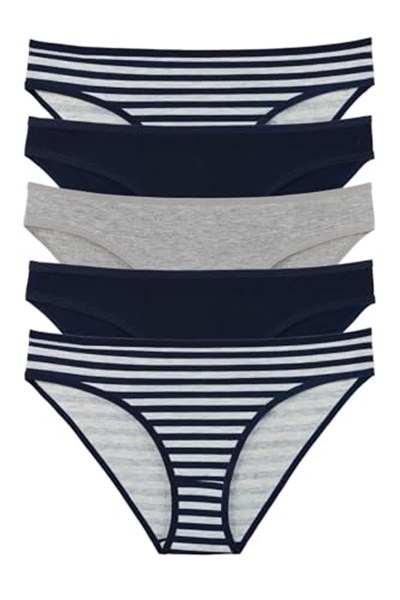 Sensu Kadın Çizgili Karışık Renkler Slip Külot 5Li Paket Set - Kts3051