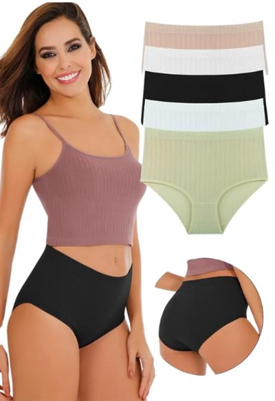 Sensu Kadın Fitilli Soft Renkler 5li Yüksek Bel Külot Set - Kts3054