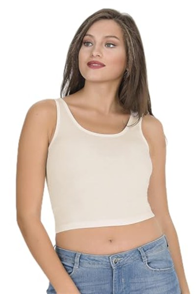 Sensu Kadın Kalın Askılı Ekru Crop Büstiyer - Bst1008