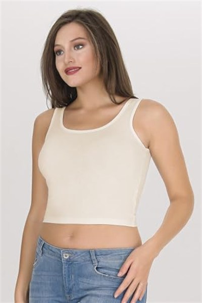 Sensu Kadın Kalın Askılı Ekru Crop Büstiyer - Bst1008