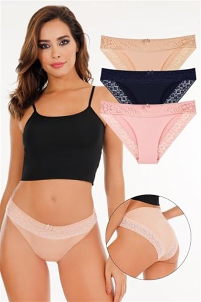 Sensu Kadın Lazer Kesim Dantelli Slip Külot 3Lü Paket Set - Kts3101