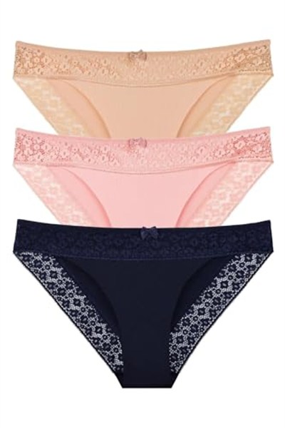 Sensu Kadın Lazer Kesim Dantelli Slip Külot 3Lü Paket Set - Kts3101