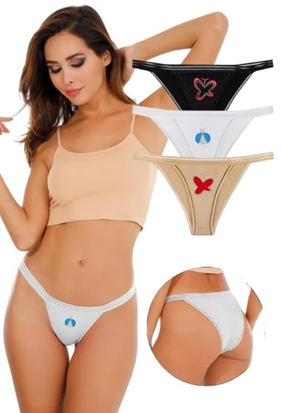 Sensu Kadın Pamuklu Taş Baskılı 3Lü Slip Külot Set - Kts3040