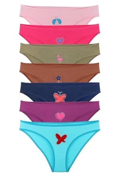 Sensu Kadın Pamuklu Taş Baskılı 7Li Slip Külot Set - Kts2088