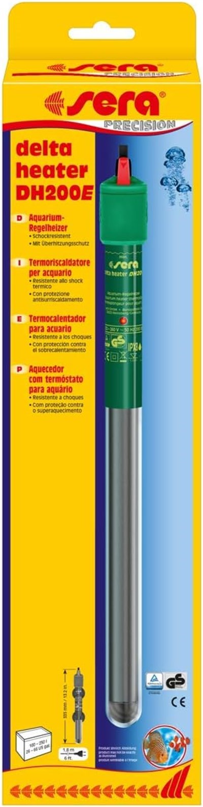 sera delta heater DH200 (200 W) – Şoka dayanıklı standart ısıtıcı, özellikle ince tasarım, aşırı ısınma korumalı - Seçenekler: 200 W, 25 W, 300 W