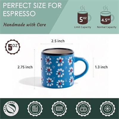 Seramik Espresso Bardakları, 5oz Espresso Bardak Seti 4, El Yapımı Espresso Kupası, 2.75 İnç Espresso Kupaları, Çok Renkli Demitasse Bardaklar, Mikrodalga ve Bulaşık Makinesinde Yıkanabilir Espresso