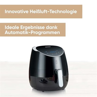SEREVIN FR 2445 XXL sıcak hava fritözü (2.000 W, 5 l kapasite, 1.500 g kızartma miktarı) paslanmaz çelik/siyah