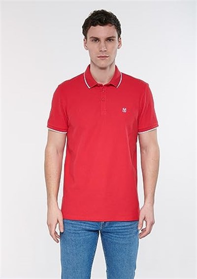 Şerit Detaylı Kırmızı Polo Tişört Slim Fit/Dar Kesim 066039-33203