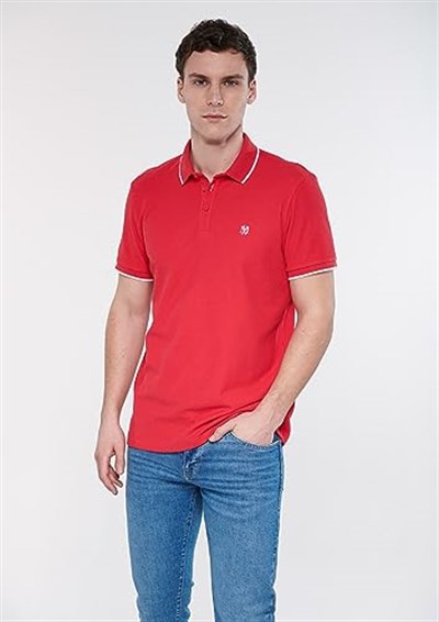 Şerit Detaylı Kırmızı Polo Tişört Slim Fit/Dar Kesim 066039-33203