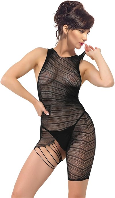 Şerit Detaylı Vücut Çorabı-035 SİYAH L-XL