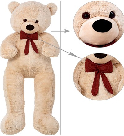 Sevgiliye HEDİYE- 160 cm İthal Kumaş Papyonlu DEV Boy Peluş Ayı Bej