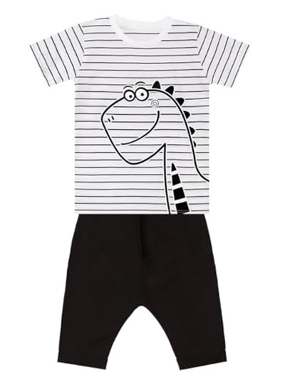 Sevimli Dino Erkek Çocuk T-shirt Kapri Şort Takım