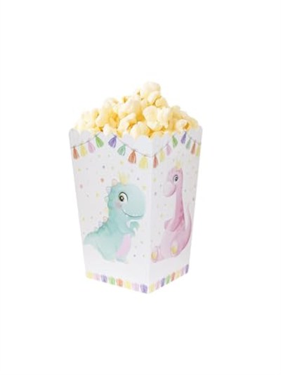 Sevimli Dinozor Temalı Karton Mısır Kutusu Popcorn Kutusu 8li
