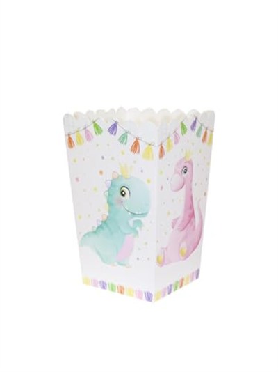Sevimli Dinozor Temalı Karton Mısır Kutusu Popcorn Kutusu 8li