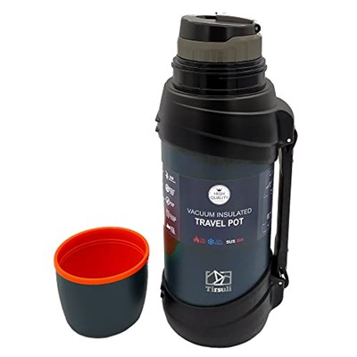 Seyahat termos şişesi 2 litre – paslanmaz çelik çift duvarlı – kamp veya yürüyüş – 24 saatten fazla sıcak veya soğuk, su, kahve, süt, çay veya mat