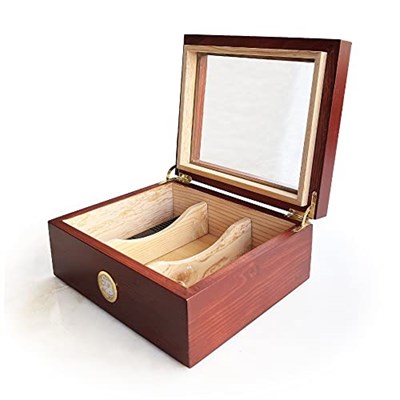 Shark Anatolia Mezmob Masif Yerli Sedir Ağacı Humidor Puro Kutusu Camlı 2 Bölmeli Analog