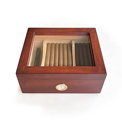 Shark Anatolia Mezmob Masif Yerli Sedir Ağacı Humidor Puro Kutusu Camlı 2 Bölmeli Analog