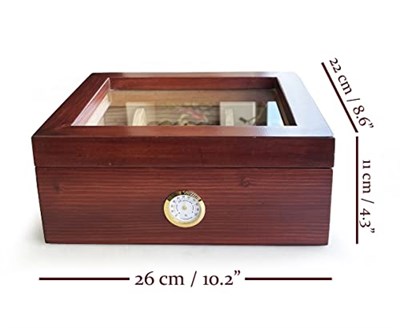 Shark Anatolia Mezmob Masif Yerli Sedir Ağacı Humidor Puro Kutusu Camlı 2 Bölmeli Analog