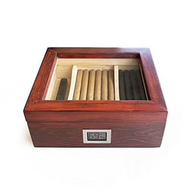Shark Anatolia Mezmob Masif Yerli Sedir Ağacı Humidor Puro Kutusu Camlı 2 Bölmeli Dijital