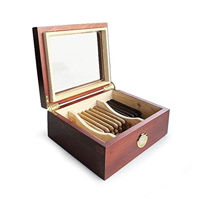 Shark Anatolia Mezmob Masif Yerli Sedir Ağacı Humidor Puro Kutusu Camlı 2 Bölmeli Analog
