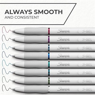 SHARPIE S-Jel Kalemler, Moda Varil Jel Kalemler, İnci Beyaz Gövde, Orta (0,7 mm) Nokta, Kalın Mürekkep Renkleri, 8 Adet