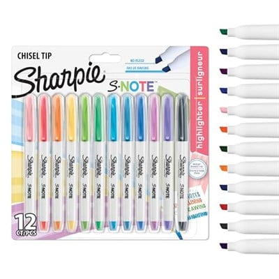 SHARPIE S-Note Fosforlu İşaretleme Kalemi, 12li Blister, Karışık
