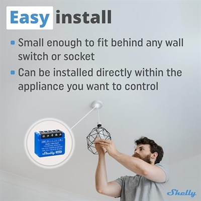 Shelly 1 Mini Gen 3 | WiFi ve Bluetooth Smart Switch Röle 1 Kanal 8A | Ev Otomasyonu | Alexa ve Google Home ile Uyumlu | iOS Android Uygulaması | Hub Gerekmez | Kuru Kontaklar