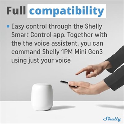 Shelly 1PM Mini Gen3 | WLAN akıllı röle şalteri | 1 kanal 8A | akım ölçümü | sıva altı ışık şalteri | Alexa ve Google Home | ev otomasyonu | iOS Android uygulaması | Hub gerektirmez