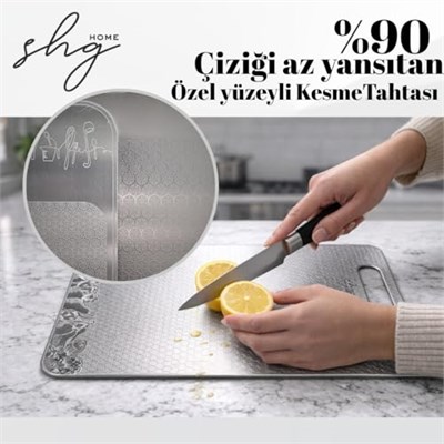 ShgHome 2li Paslanmaz Çelik Kesme/Doğrama Tahtası Seti (Büyük Boy 23x34 cm ve Küçük Boy 20x30 cm)