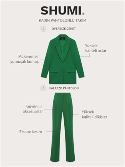 SHUMI Kadın Takım Elbise 2 Parça Oversize Tek Düğmeli Ceket Ofis İş Pantolonu, Rahat Kalıp ve kaliteli pamuk karışım polyester kumaş