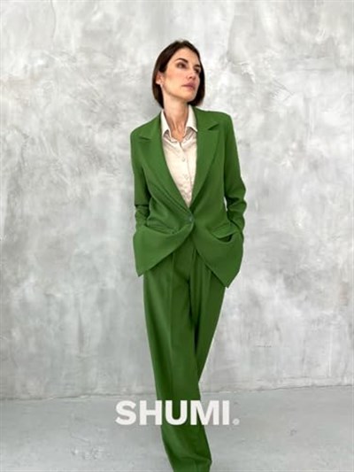 SHUMI Kadın Takım Elbise 2 Parça Oversize Tek Düğmeli Ceket Ofis İş Pantolonu, Rahat Kalıp ve kaliteli pamuk karışım polyester kumaş