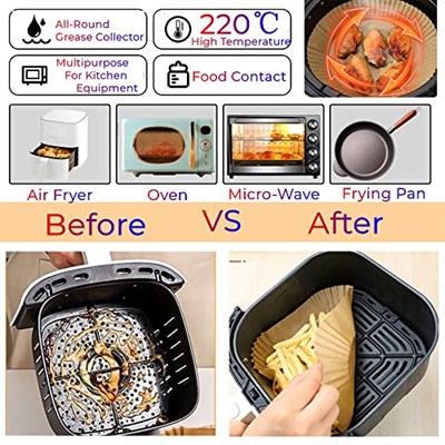 Sıcak hava fritözleri için fırın kağıdı, 100 adet Airfryer pişirme kağıdı, yapışmaz, yağa dayanıklı, suya dayanıklı hava fritözü, tek kullanımlık parşömen kağıdı, fırın ve mikrodalga için