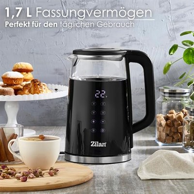 Sıcaklık ayarlı cam su ısıtıcısı 1,7 l (40 °C ila 100 °C) - Sıcak bakım fonksiyonu - Sıcaklık seçimli LED ekran - 2200 W - %100 BPA içermez
