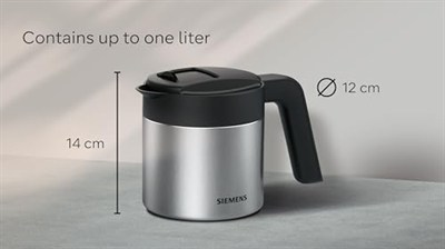 Siemens Termos kahve demliği TZ40001, doğrudan kahve otomatından demleme, sıcak tutma fonksiyonu, sürgülü kapak, kolay temizlenir, EQ500, EQ700, EQ6 plus ve EQ900 için mükemmel, 1 l, paslanmaz çelik