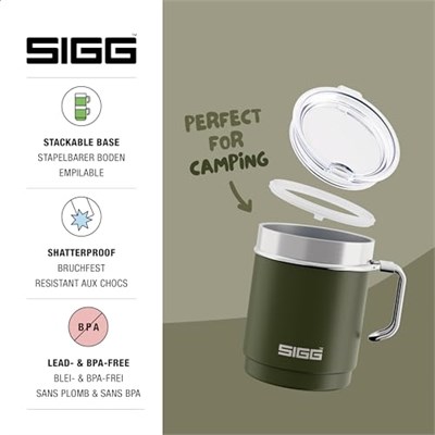 SIGG - Camp termos bardak – Travel Mug Roasted Green – Tritan kapaklı – bulaşık makinesinde yıkanabilir – kulplu – BPA içermez – yalıtımlı bardak çift cidarlı – beyaz – 0,36 l