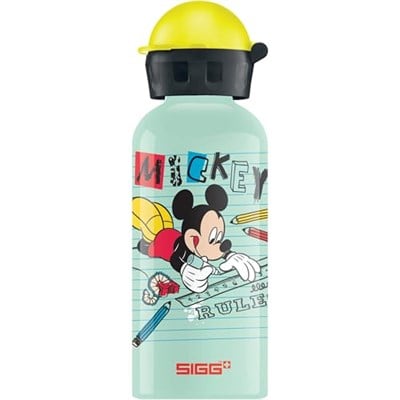 SIGG - KBT Disney Mickey Mouse School alüminyum içecek şişesi, sızdırmaz ve kırılmaz, tüy kadar hafif, BPA içermez, iklime zarar vermez sertifikalı, spor ve okul, beyaz yeşil, 0,4 l