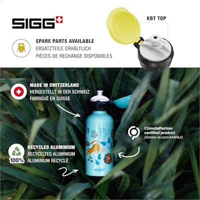 SIGG - KBT Disney Mickey Mouse School alüminyum içecek şişesi, sızdırmaz ve kırılmaz, tüy kadar hafif, BPA içermez, iklime zarar vermez sertifikalı, spor ve okul, beyaz yeşil, 0,4 l
