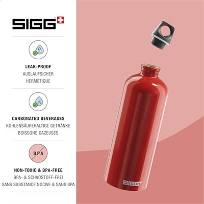 SIGG Traveller içecek şişesi (1 L), zararlı madde içermez ve sızıntı yapmaz içecek şişesi, alüminyum tüy kadar hafif içecek şişesi