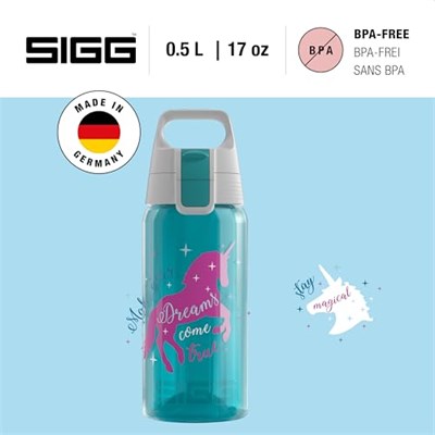 SIGG VIVA ONE çocuk içecek şişesi (0,5 lt.), zararlı madde içermeyen çocuk şişesi, sızdırmaz kapaklı, tek elle kullanılabilir su şişesi çocuklar için