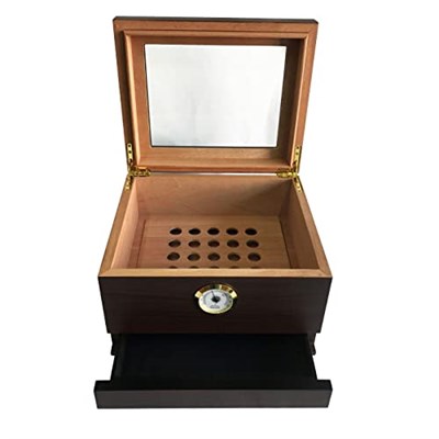 Sikarlan Cedar Camlı Çekmeceli Puro Kutusu Humidor Kahve 40s
